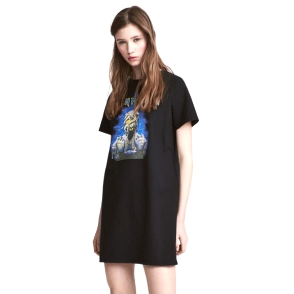 H&M Dresses & Skirts - Iron Maiden H&M Women's Black Short Sleeved Graphic T-shirt Mini Dress E…